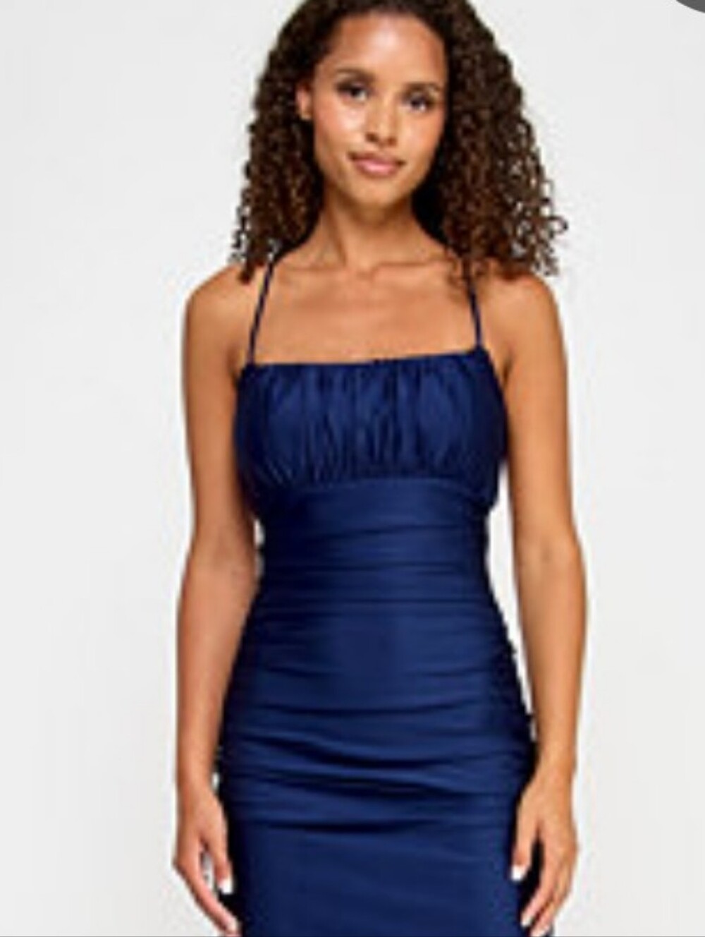 Darlin NWT Navy Blue Ruched Bodycon Spaghetti Strap Midi Dress Size S Y2k Sexy